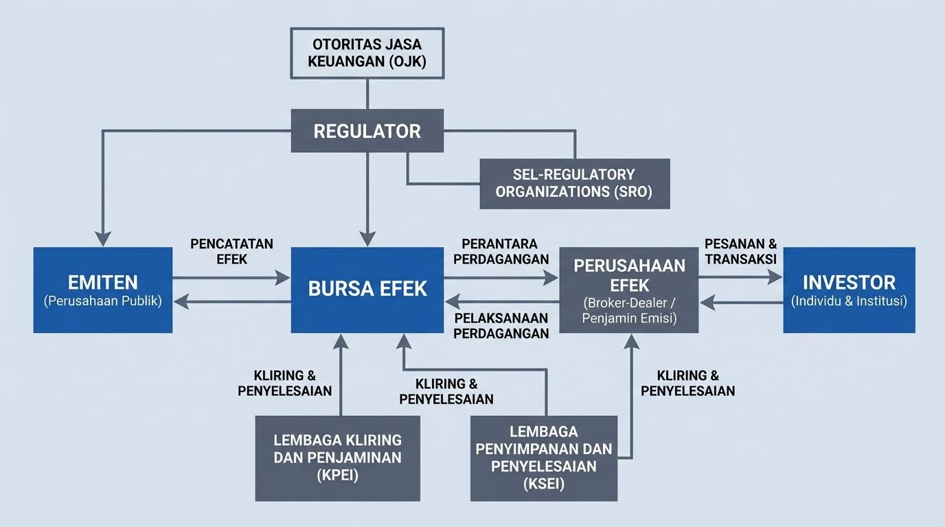 Ilustrasi diagram struktur Bursa Efek Indonesia IDX untuk keperluan edukasi