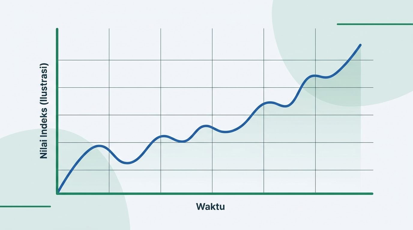 Ilustrasi grafik indeks IHSG dengan penanda pergerakan untuk konteks edukasi